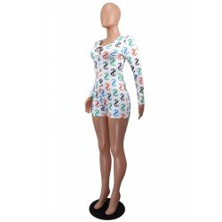  Sexy Skinny Dollar Printing Women's Long Sleeve Rompers