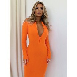 Simple Solid Zip Long Sleeve Dresses For Women Simple Solid Zip Long Sleeve Dresses For Women