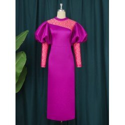 Round Neck Lace Patchwork Lantern Sleeve Women's Dress  Round Neck Lace Patchwork Lantern Sleeve Women's Dress