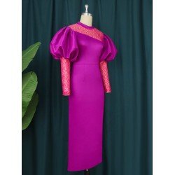 Round Neck Lace Patchwork Lantern Sleeve Women's Dress  Round Neck Lace Patchwork Lantern Sleeve Women's Dress