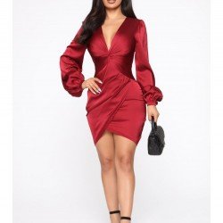  Sexy V-Neck Pure Color Party Dress
