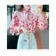  2024 Heart Printing Beaded Women's Chiffon Shirt