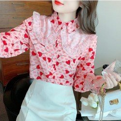  2024 Heart Printing Beaded Women's Chiffon Shirt