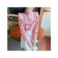 2024 Heart Printing Beaded Women's Chiffon Shirt