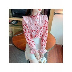 2024 Heart Printing Beaded Women's Chiffon Shirt