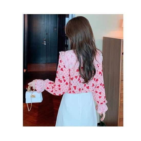  2024 Heart Printing Beaded Women's Chiffon Shirt