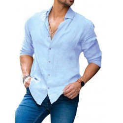 Pure Color Long Sleeve Lapel Top For Men  Pure Color Long Sleeve Lapel Top For Men