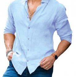  Pure Color Long Sleeve Lapel Top For Men