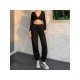Casual Jogger Black Drawstring Long Trousers