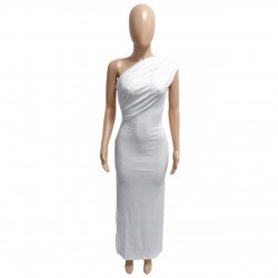 Casual White One Shoulder Slit Maxi Dress Casual White One Shoulder Slit Maxi Dress