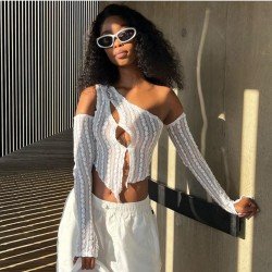 One Shoulder Cut Out Sleeveless Top With Arm Sleeve