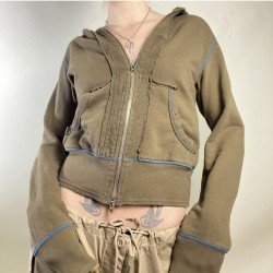  Reverse Seam Hooded Solid Patchwork Casual Coats