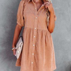  Summer Pure Color Women's Long Sleeve Dress