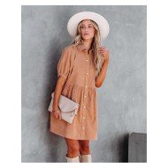  Summer Pure Color Women's Long Sleeve Dress
