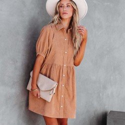  Summer Pure Color Women's Long Sleeve Dress