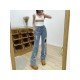 Summer Ripped Hole Blue Straight Leg Jeans