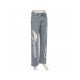 Summer Ripped Hole Blue Straight Leg Jeans