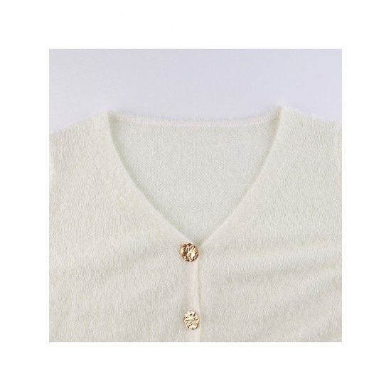  2024 Pure Color V-Neck Women's Long Sleeve Sweaters