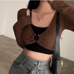 Ladies Designer V Neck 2 Piece Top Sets