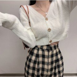  2024 Pure Color V-Neck Women's Long Sleeve Sweaters