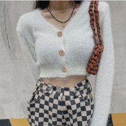  2024 Pure Color V-Neck Women's Long Sleeve Sweaters