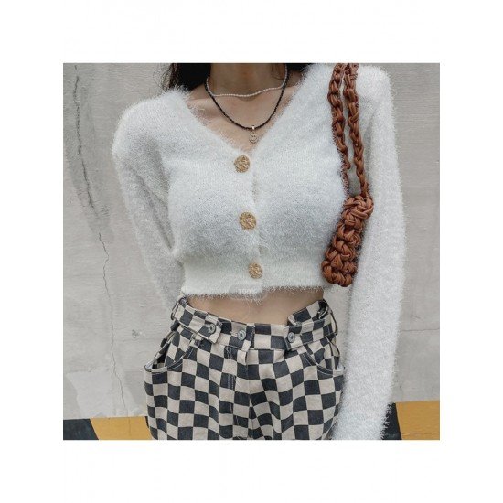  2024 Pure Color V-Neck Women's Long Sleeve Sweaters