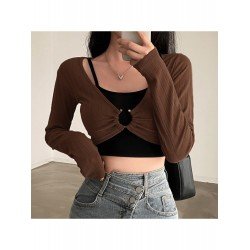 Ladies Designer V Neck 2 Piece Top Sets