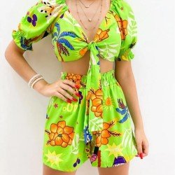  Summer Strappy Crop Top And Shorts Women's Set