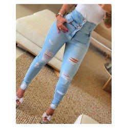 Fashion Casual Ripped Pure Color Jeans  Fashion Casual Ripped Pure Color Jeans