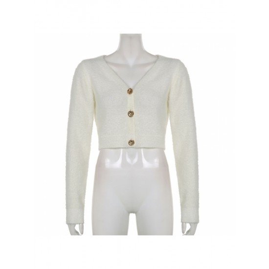  2024 Pure Color V-Neck Women's Long Sleeve Sweaters