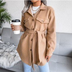 Spring Solid Black Coats For Women