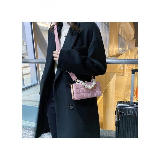 Versatile Pure Color Pearl Chain Women's Messenger Bag