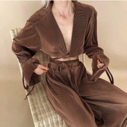  V Neck Strap Top And Loose Trouser Sets