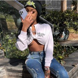 Fall Letter Printed Slit Cropped Sweatshirts