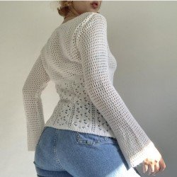 Fall White Pure Color Long Sleeve Tops