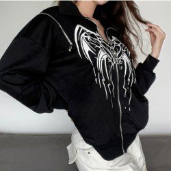 Designer Zip Long Sleeve Loose Black Coats