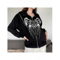 Designer Zip Long Sleeve Loose Black Coats Designer Zip Long Sleeve Loose Black Coats