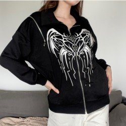 Designer Zip Long Sleeve Loose Black Coats