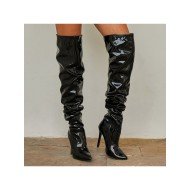  Patent Leather Pointed Stiletto High Boots
