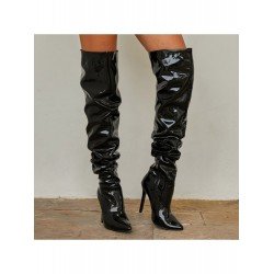 Patent Leather Pointed Stiletto High Boots  Patent Leather Pointed Stiletto High Boots