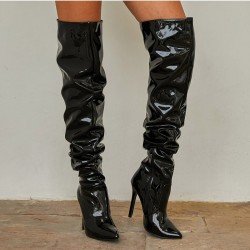  Patent Leather Pointed Stiletto High Boots