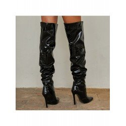 Patent Leather Pointed Stiletto High Boots  Patent Leather Pointed Stiletto High Boots