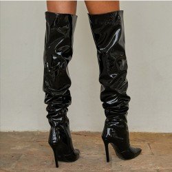  Patent Leather Pointed Stiletto High Boots