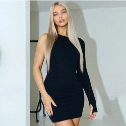 Black One Sleeve Bodycon Short Dresses