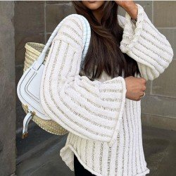  Lazy Loose V Neck Women's Long Sleeve Sweater