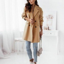  Autumn Pure Color Long Sleeve Women's Coats