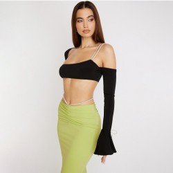 Backless Black Cropped Tops For Ladies