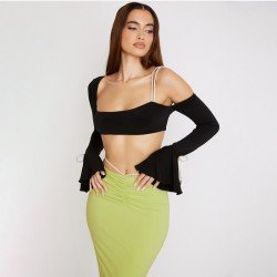 Backless Black Cropped Tops For Ladies