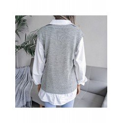 Simple White V Neck Solid Sweater Vest