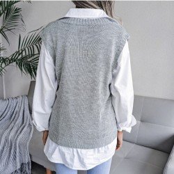 Simple White V Neck Solid Sweater Vest